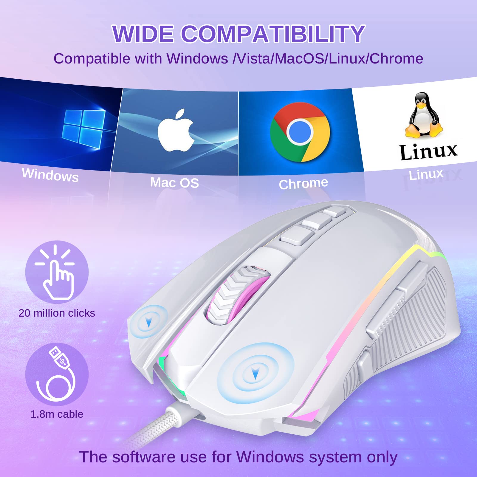 Foto 7 pulgar | Ratón Para Juegos Redragon 8000 Dpi Con Retroiluminación Rgb De 9 Botones, Blanco - Venta Internacional.
