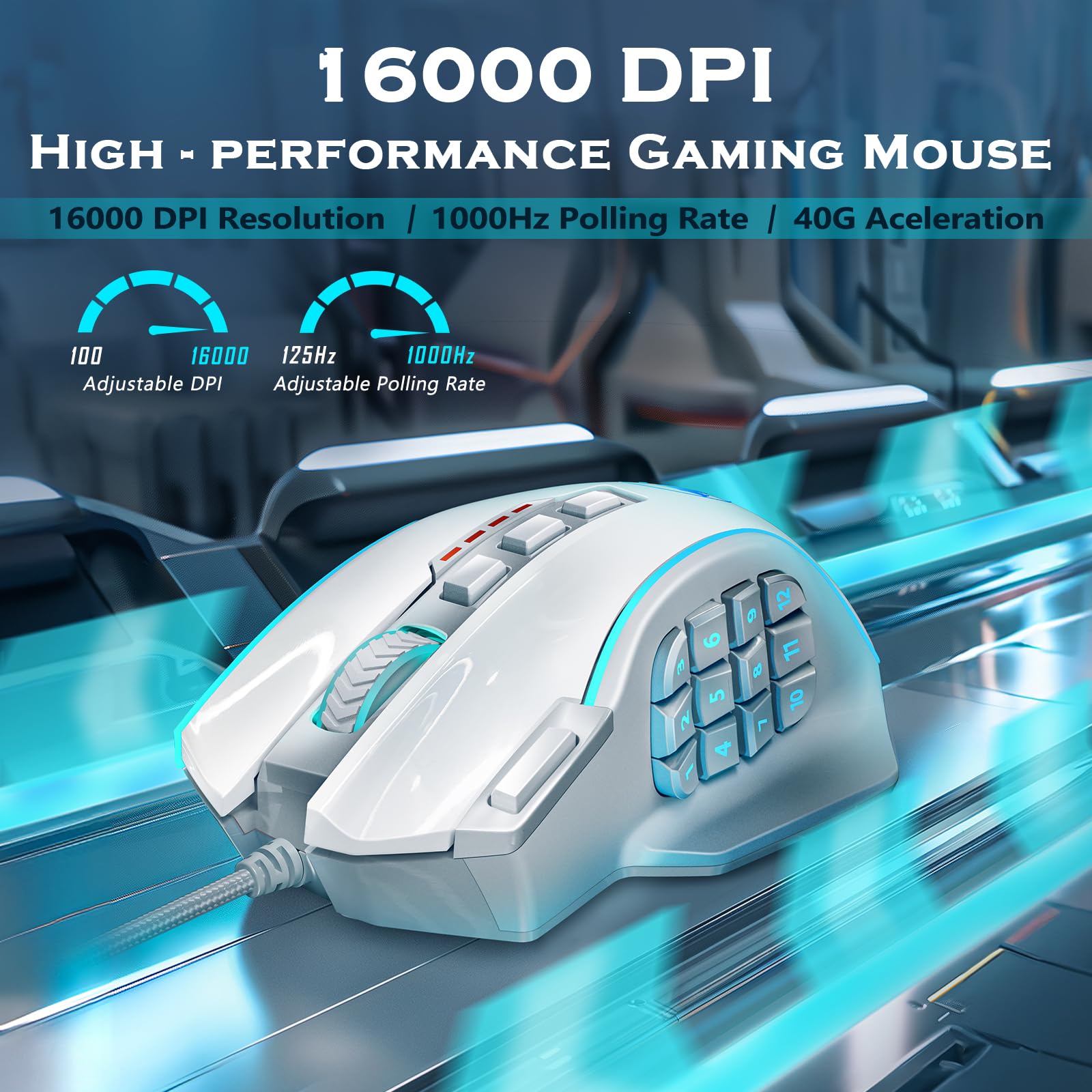 Foto 2 | Ratón Para Juegos Redragon Mmo Up 16.000 Dpi Con 16 Botones Macro - Venta Internacional.