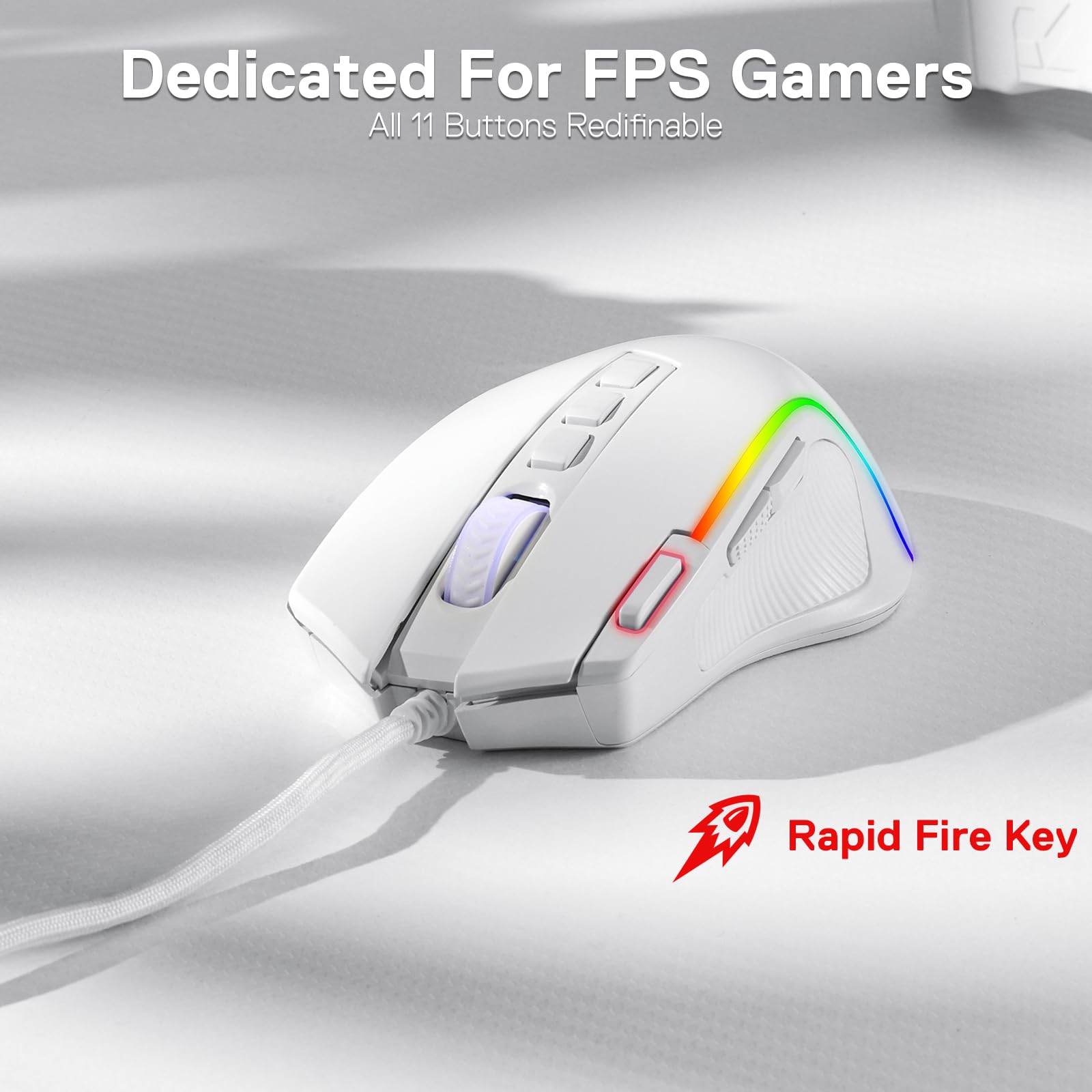 Foto 3 | Ratón Para Juegos Redragon M612 Predator Rgb 8000 Dpi Con Cable Blanco - Venta Internacional.