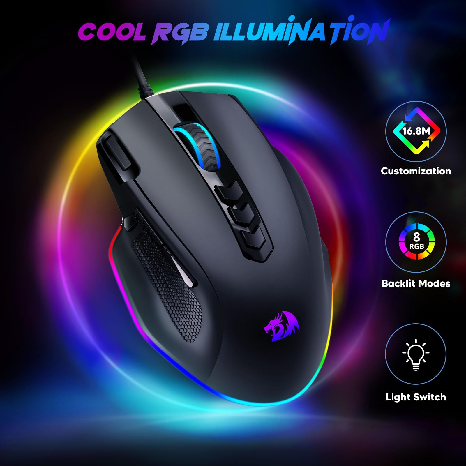 Foto 3 pulgar | Ratón Para Juegos Redragon M614 Rgb Retroiluminado 8000 Dpi Con Cable - Venta Internacional.