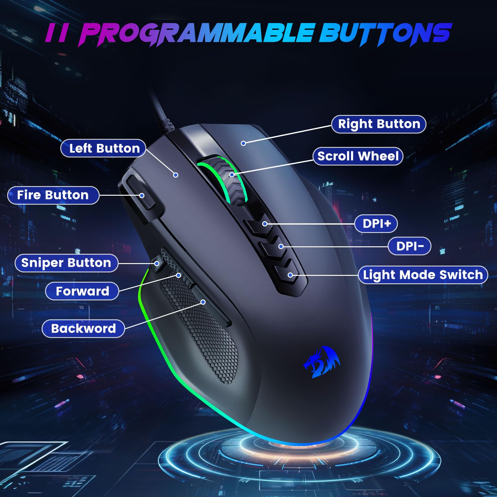 Foto 4 pulgar | Ratón Para Juegos Redragon M614 Rgb Retroiluminado 8000 Dpi Con Cable - Venta Internacional.
