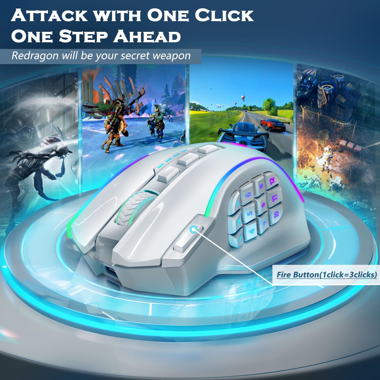 Foto 4 | Ratón Inalámbrico Para Juegos Redragon M901p-ws 16.000 Dpi Rgb - Venta Internacional.