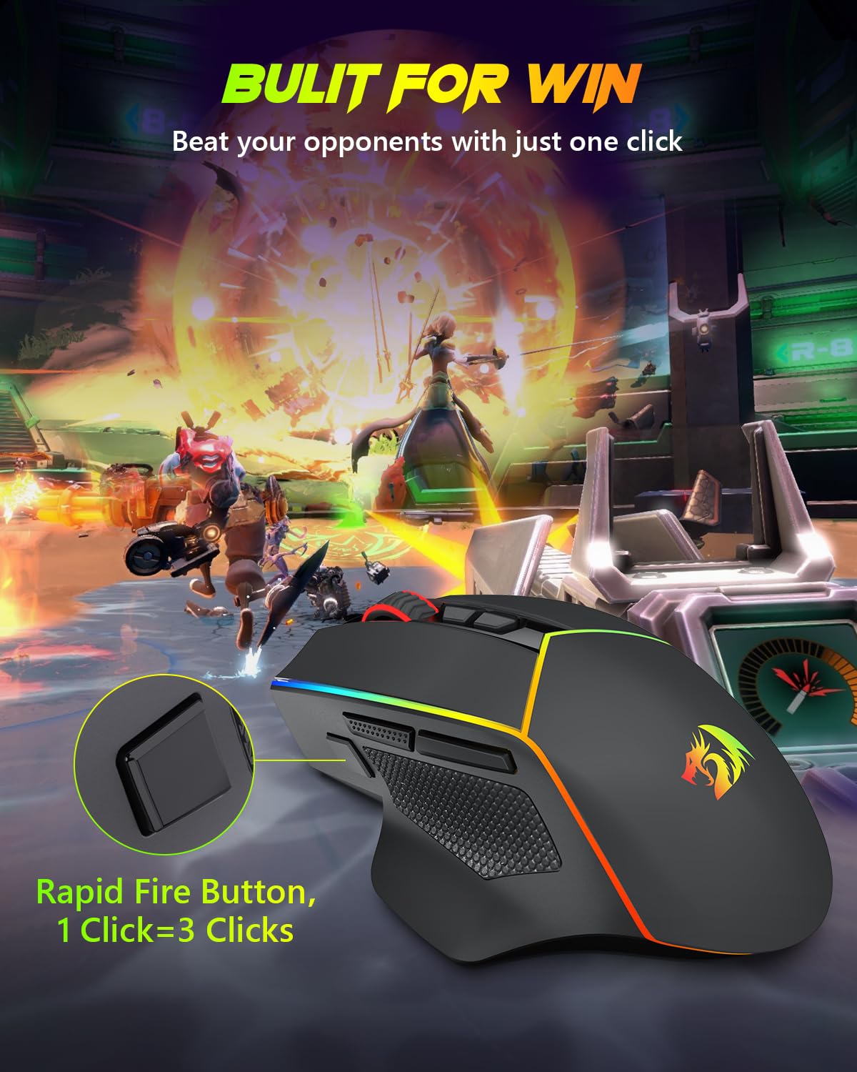 Foto 8 pulgar | Ratón Inalámbrico Para Juegos Redragon M814 8000 Dpi Rgb 250 Horas - Venta Internacional.