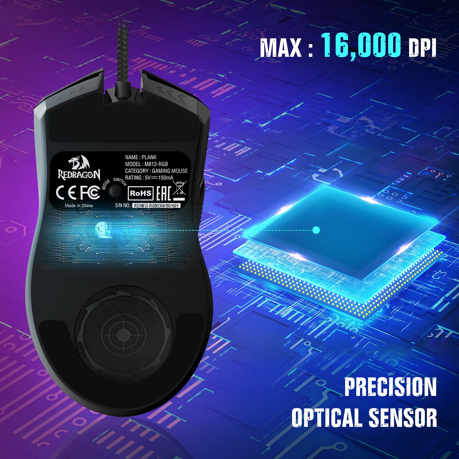 Foto 3 pulgar | Ratón Para Juegos Redragon Optical Sensor 16,000 Dpi Con Cable Rgb - Venta Internacional.