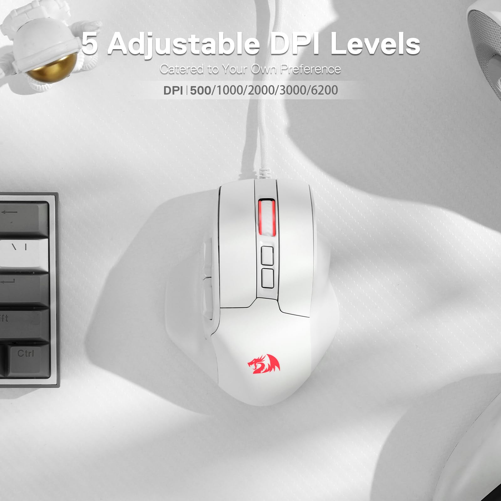 Foto 6 | Ratón Para Juegos Redragon M806 Bullseye De 7 Botones Rgb Con Cable Blanco - Venta Internacional.