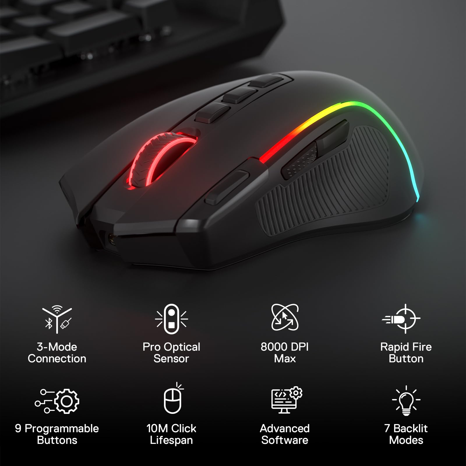 Foto 3 pulgar | Ratón Para Juegos Redragon M612 Pro Rgb 8000 Dpi Con Cable/inalámbrico - Venta Internacional.