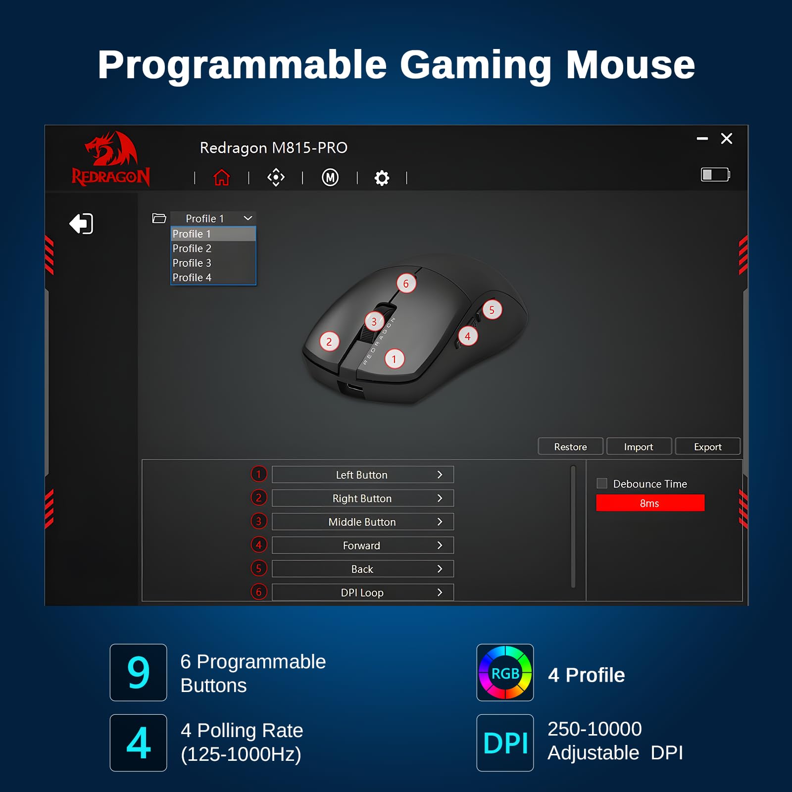 Foto 7 pulgar | Ratón Inalámbrico Para Juegos Redragon M815pro 26k Dpi Ultraligero - Venta Internacional.