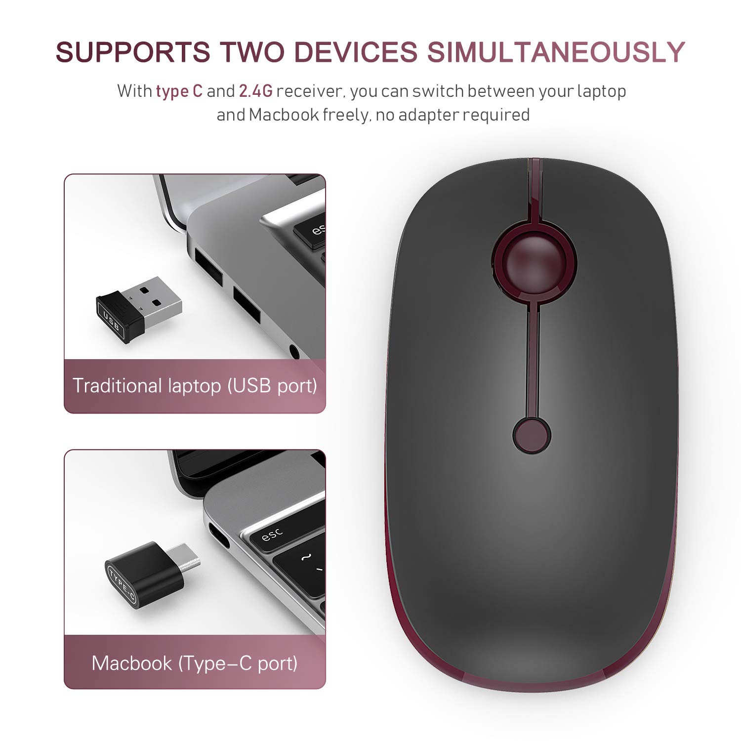 Foto 7 pulgar | Ratón Inalámbrico Vssoplor Type C Recargable Para Pc Negro - Venta Internacional.