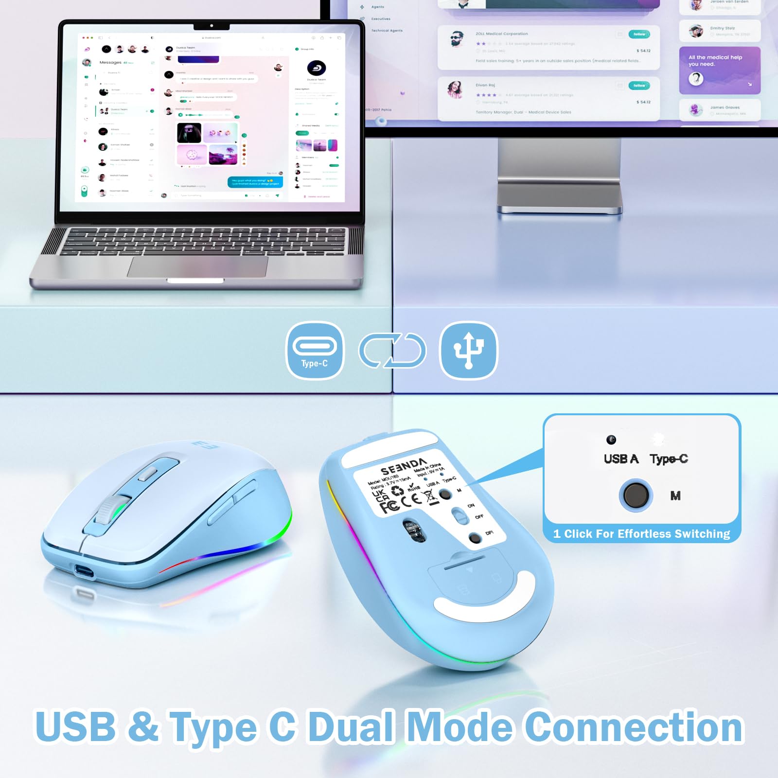 Foto 3 pulgar | Ratón Inalámbrico Senda Tipo C Con Jiggler Para Macbook Blue - Venta Internacional.