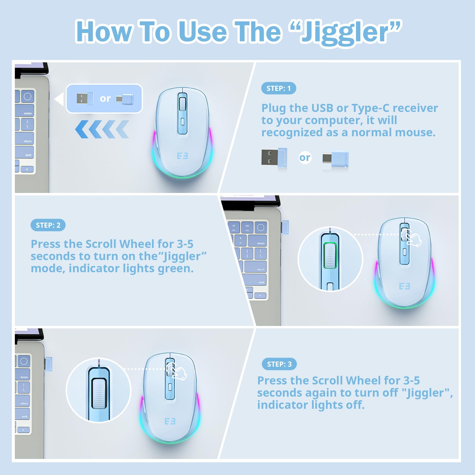 Foto 4 pulgar | Ratón Inalámbrico Senda Tipo C Con Jiggler Para Macbook Blue - Venta Internacional.