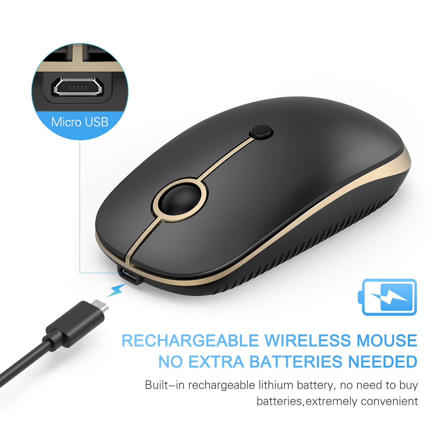 Foto 3 pulgar | Ratón Inalámbrico Vssoplor Tipo C Usb C Recargable Negro Dorado - Venta Internacional.