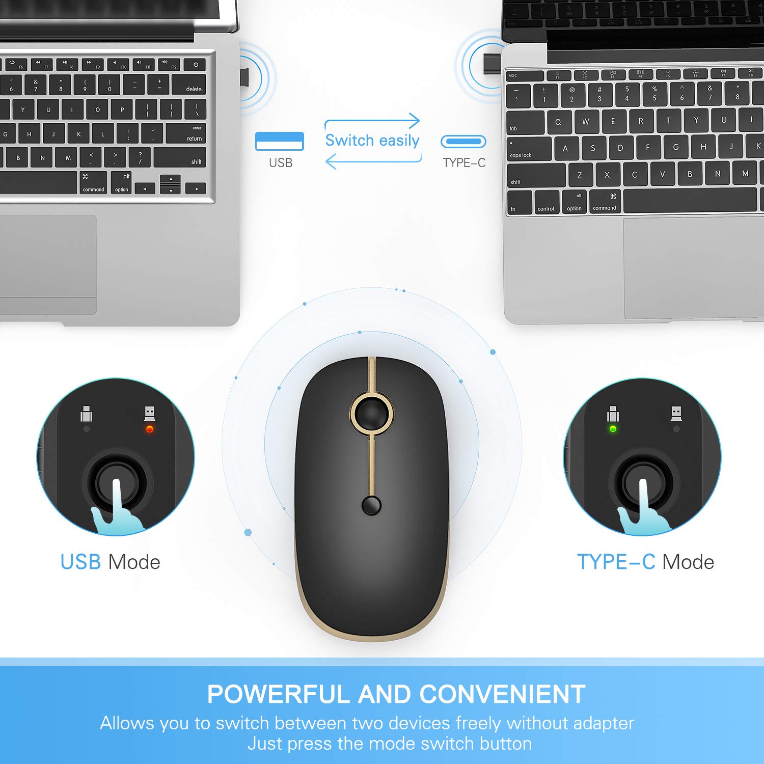 Foto 4 pulgar | Ratón Inalámbrico Vssoplor Tipo C Usb C Recargable Negro Dorado - Venta Internacional.