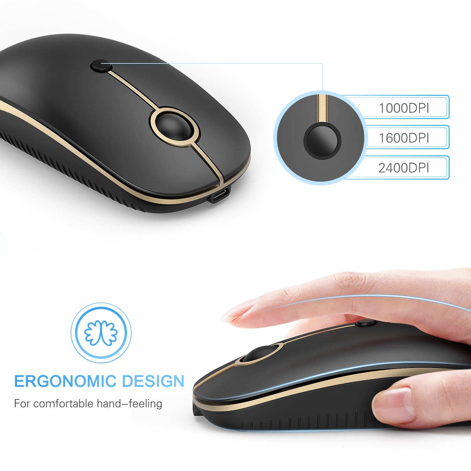 Foto 6 pulgar | Ratón Inalámbrico Vssoplor Tipo C Usb C Recargable Negro Dorado - Venta Internacional.