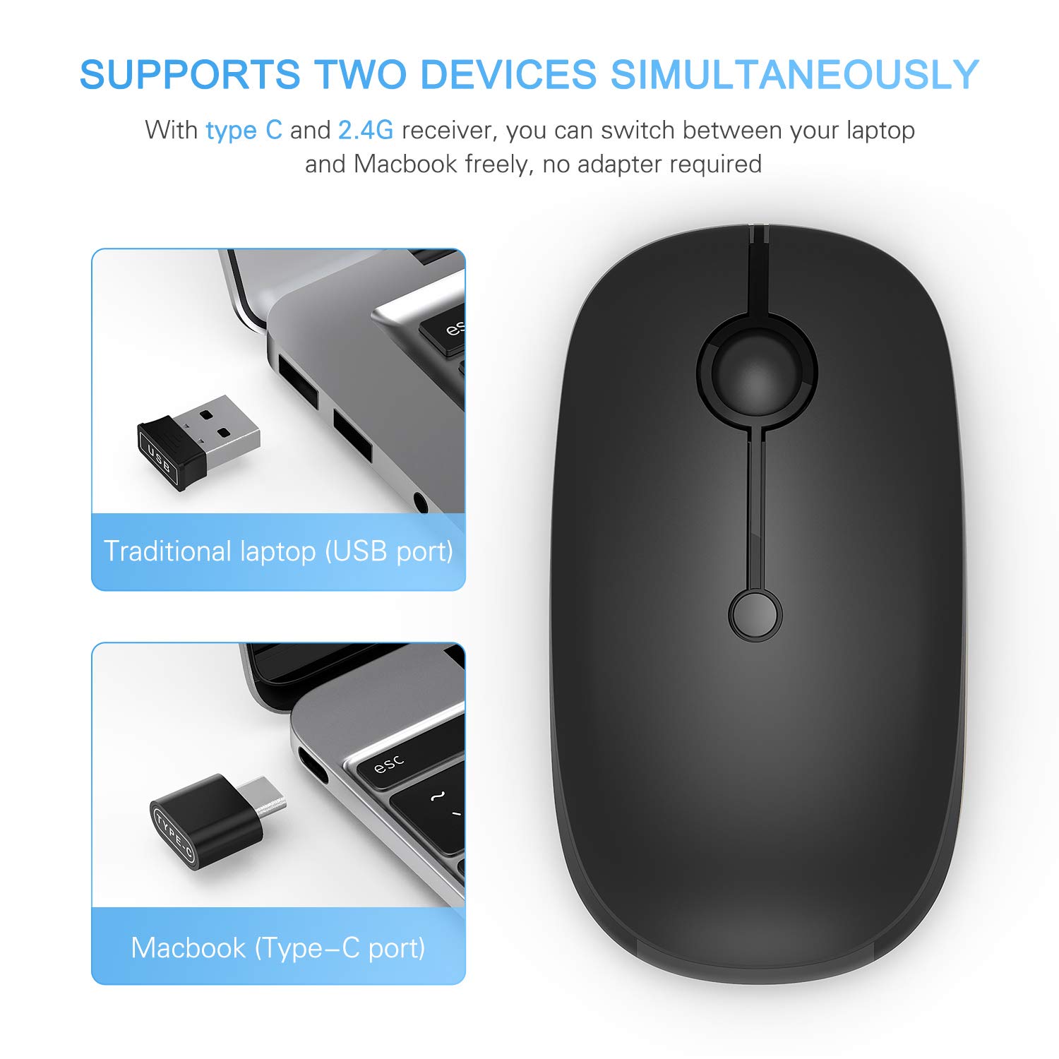 Foto 3 pulgar | Ratón Inalámbrico Vssoplor Type C Recargable Para Pc Negro - Venta Internacional.