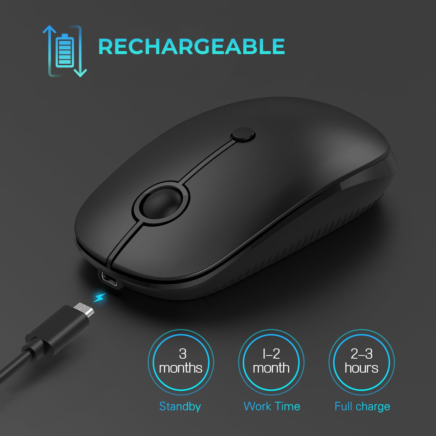 Foto 5 pulgar | Ratón Inalámbrico Vssoplor Type C Recargable Para Pc Negro - Venta Internacional.