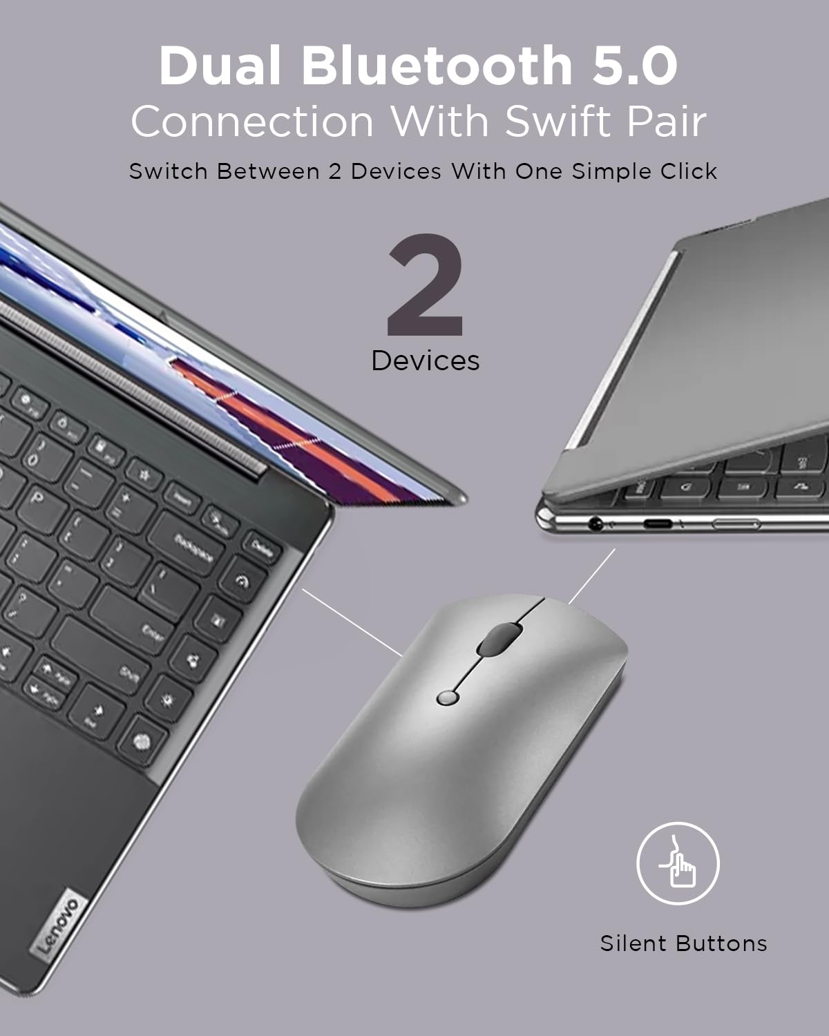 Foto 5 pulgar | Ratón Silencioso Bluetooth Lenovo 600 Con Sensor Óptico Azul - Venta Internacional.