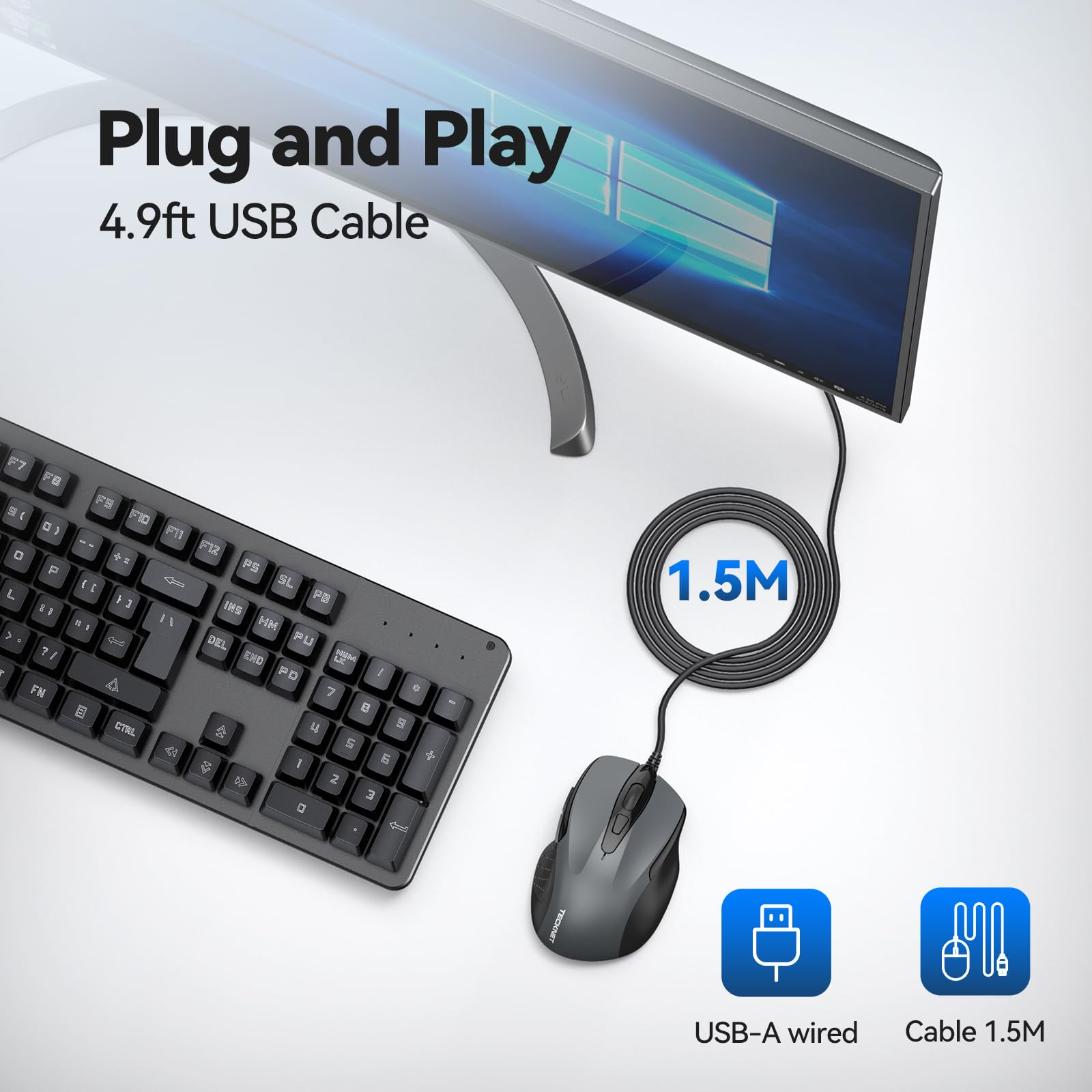 Foto 5 | Ratón TeckNet UM013 USB con Cable 6 Botones 6400 DPI Gris - Venta Internacional