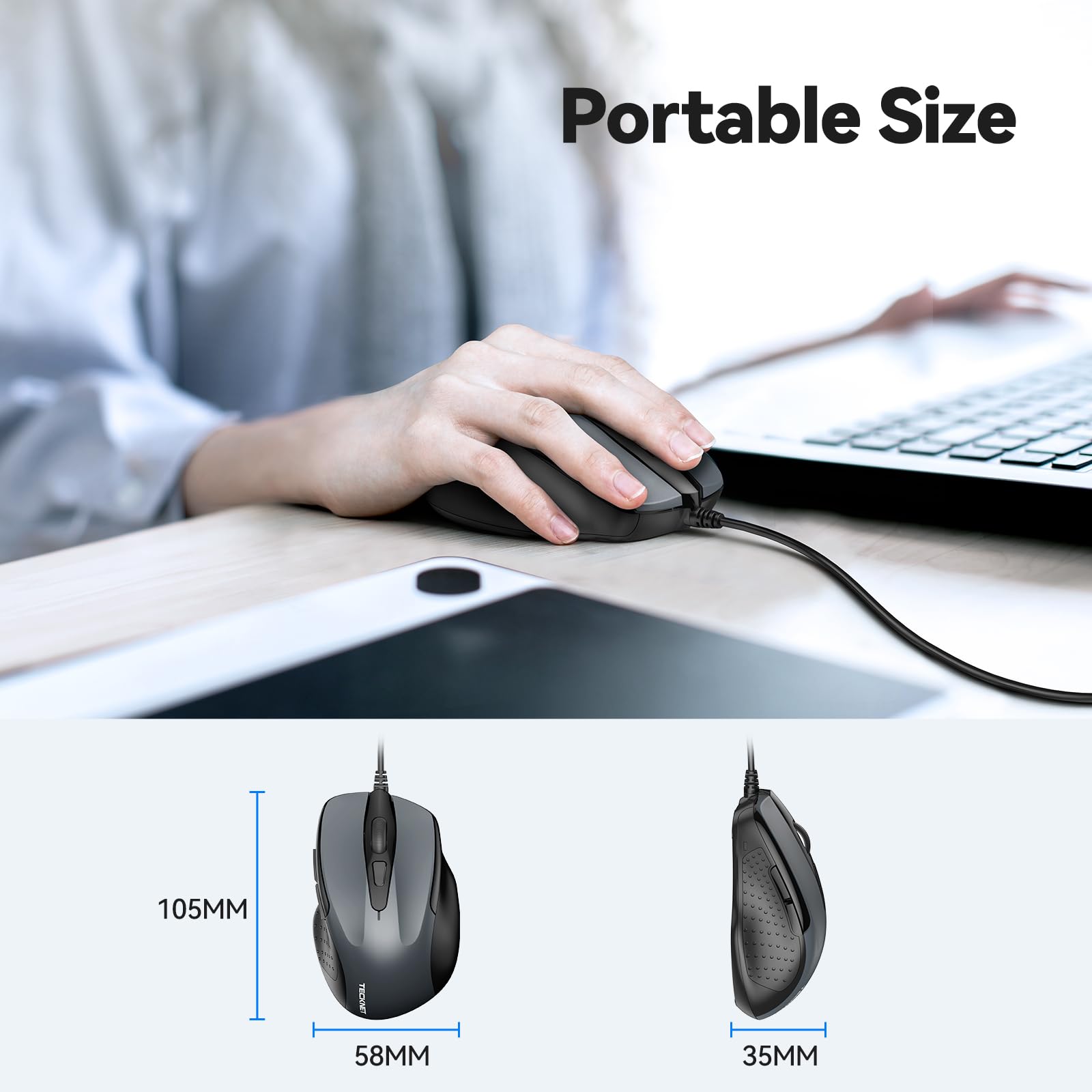 Foto 7 pulgar | Ratón TeckNet UM013 USB con Cable 6 Botones 6400 DPI Gris - Venta Internacional