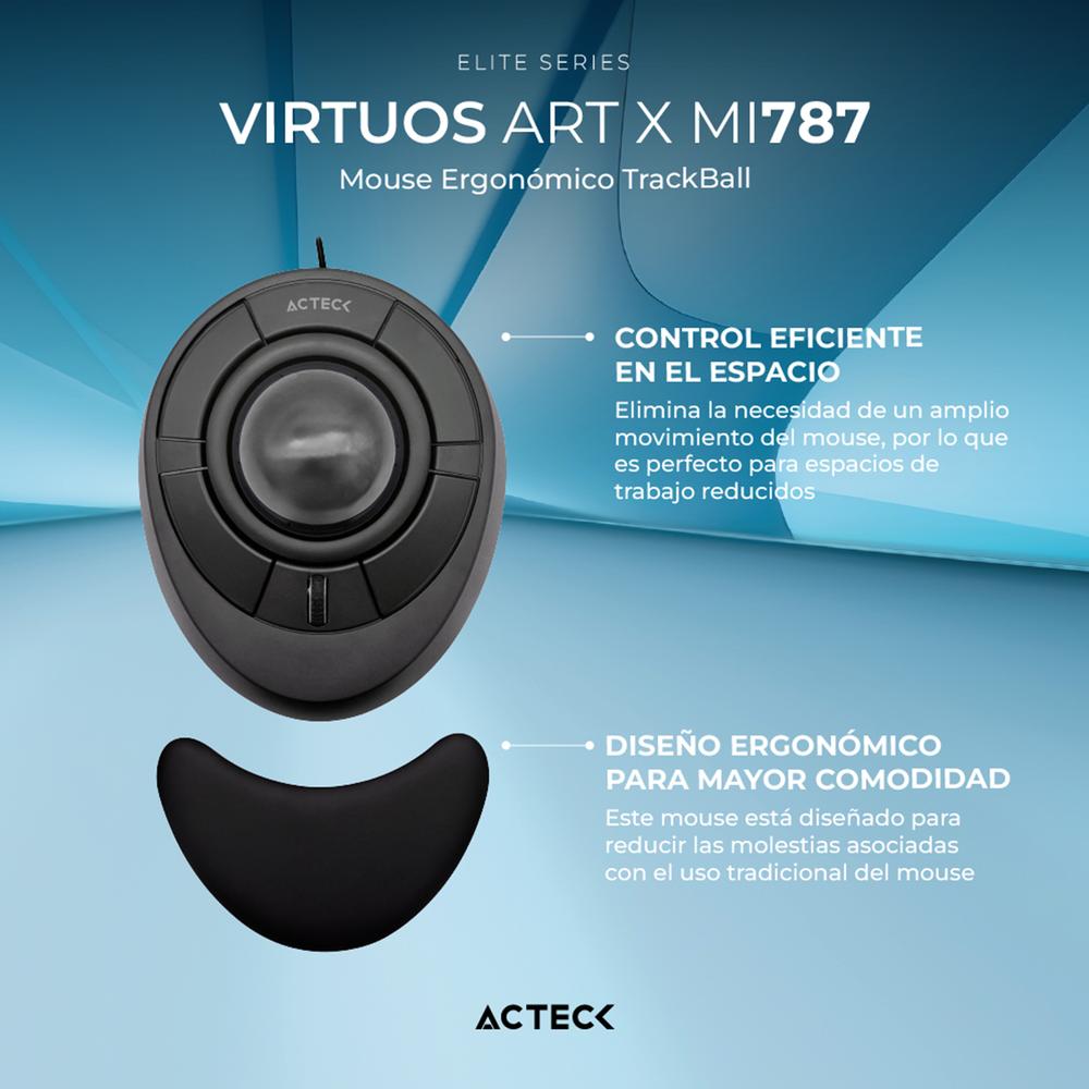Foto 3 pulgar | Mouse Trackball Acteck Virtous Art X Mi787 Usb 2.4 Ghz 1600dpi 4 Botones Ergonomico Negro