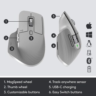 Foto 6 | Ratón Inalámbrico Logitech Mx Master 3 Advanced 4000 Dpi Gris - Venta Internacional.