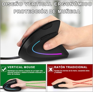 Foto 2 | Mouse Gamer Ergonómico Con Cable – Vertical, 5 Botones + Scroll, Luz Rgb Para Dpi Ajustable – Ideal Para