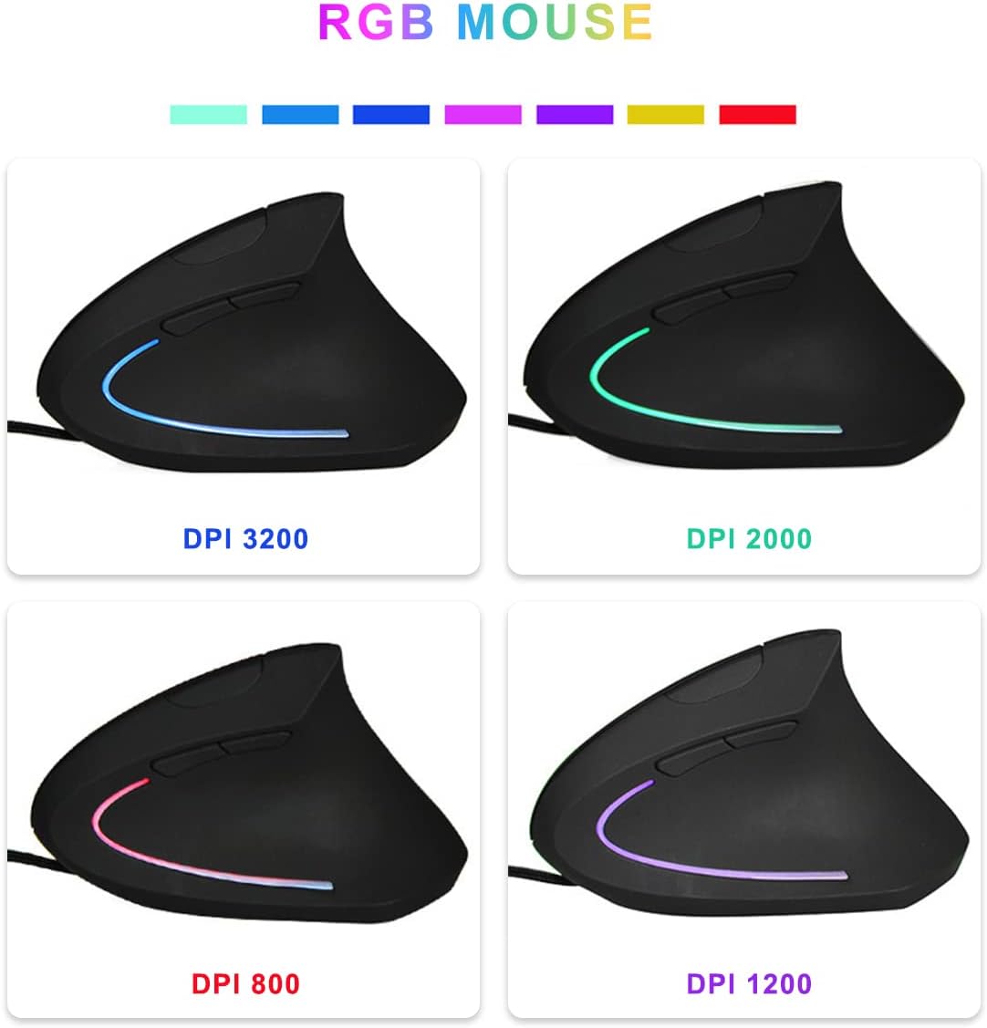 Foto 6 pulgar | Mouse Gamer Ergonómico Con Cable – Vertical, 5 Botones + Scroll, Luz Rgb Para Dpi Ajustable – Ideal Para