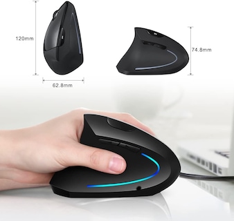 Foto 7 | Mouse Gamer Ergonómico Con Cable – Vertical, 5 Botones + Scroll, Luz Rgb Para Dpi Ajustable – Ideal Para