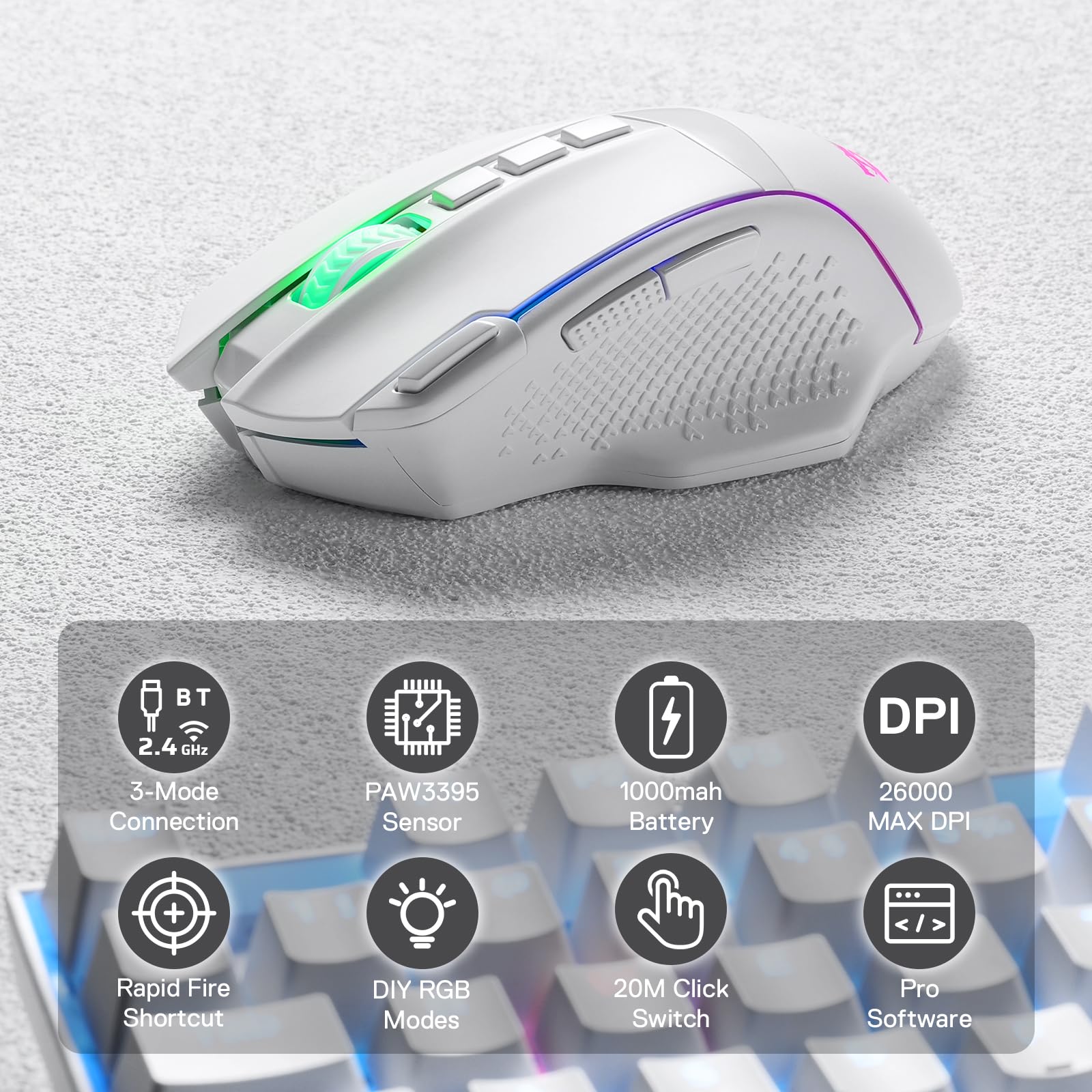 Foto 3 pulgar | Ratón Inalámbrico Para Juegos Redragon M991 26000 Dpi Blanco - Venta Internacional.