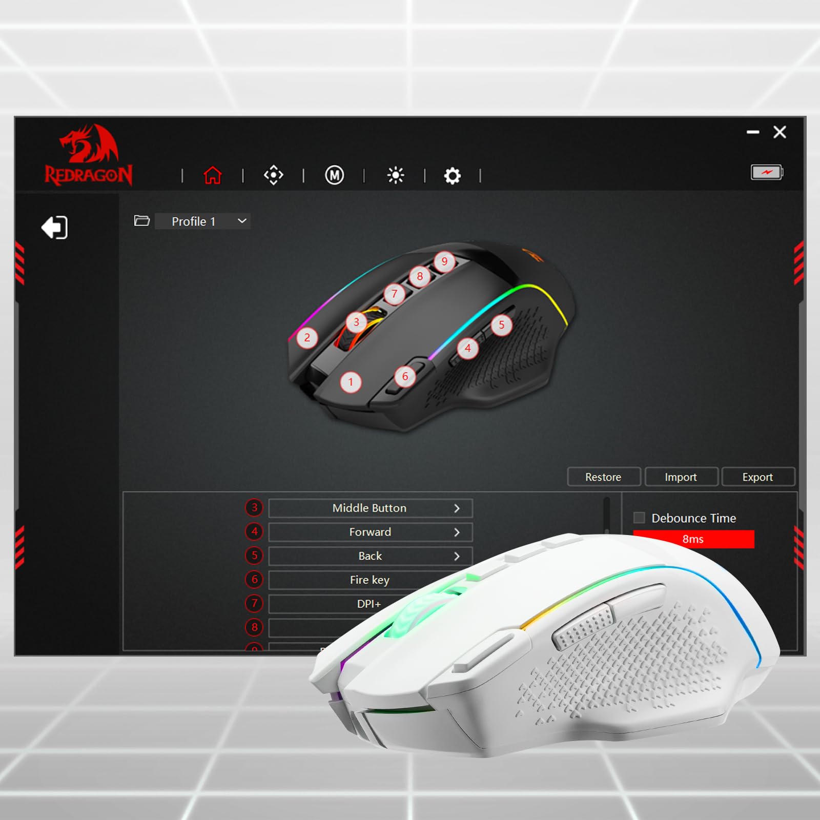Foto 7 | Ratón Inalámbrico Para Juegos Redragon M991 26000 Dpi Blanco - Venta Internacional.