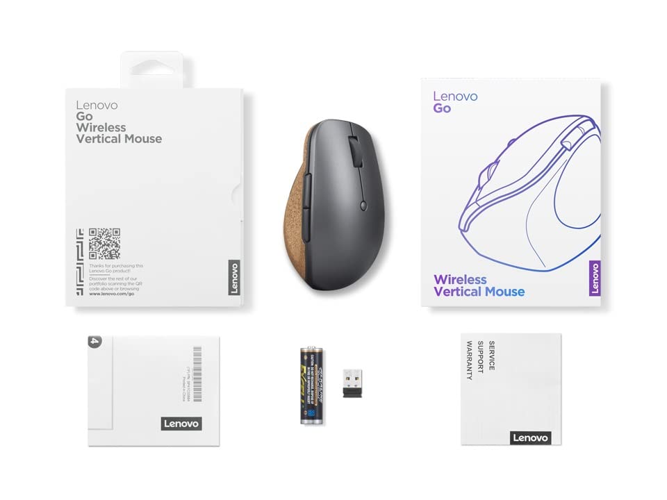 Foto 4 | Ratón Vertical Inalámbrico Para Ordenador Lenovo Go Storm Grey - Venta Internacional.