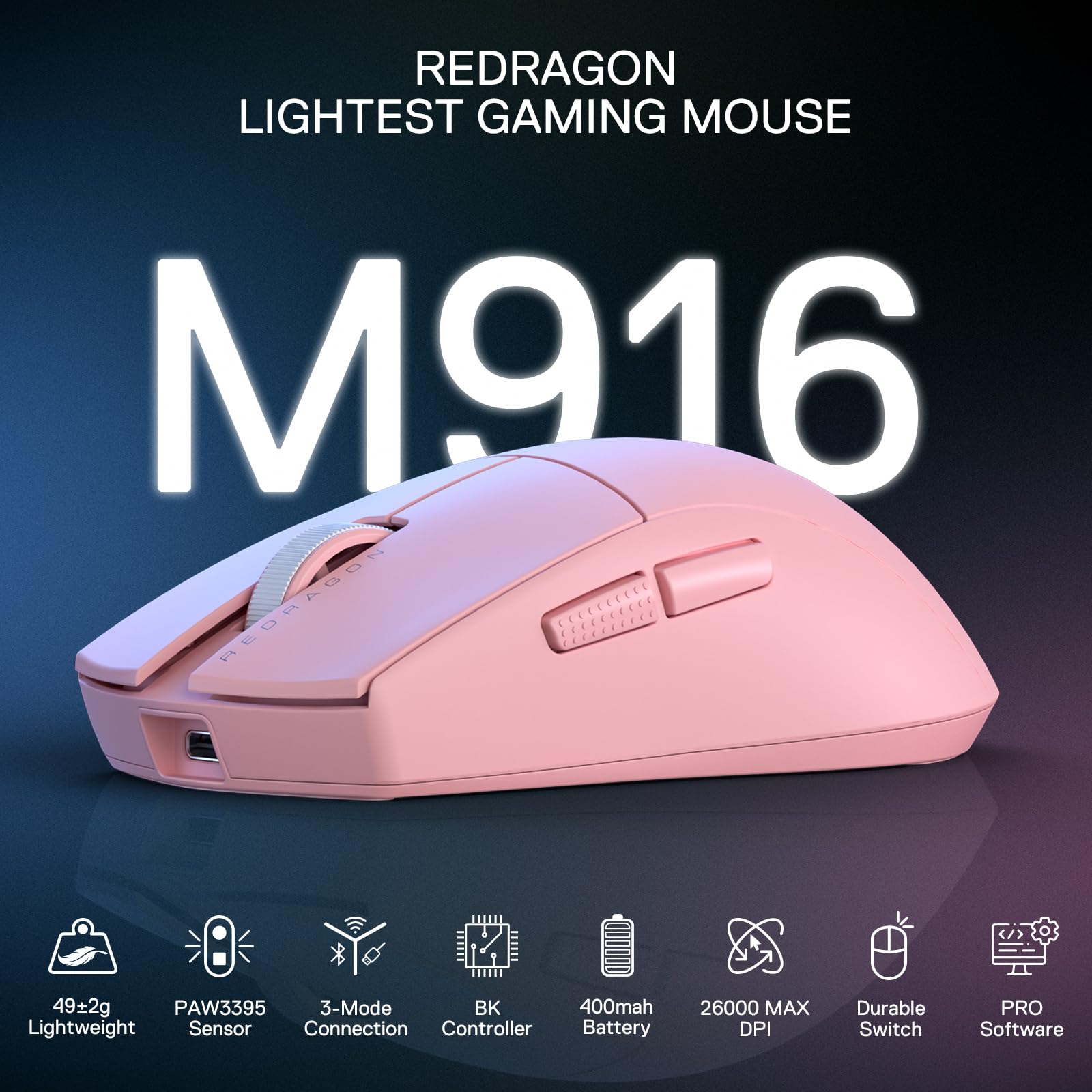 Foto 8 pulgar | Ratón Inalámbrico Para Juegos Redragon M916 Pro 26k Dpi Rosa - Venta Internacional.