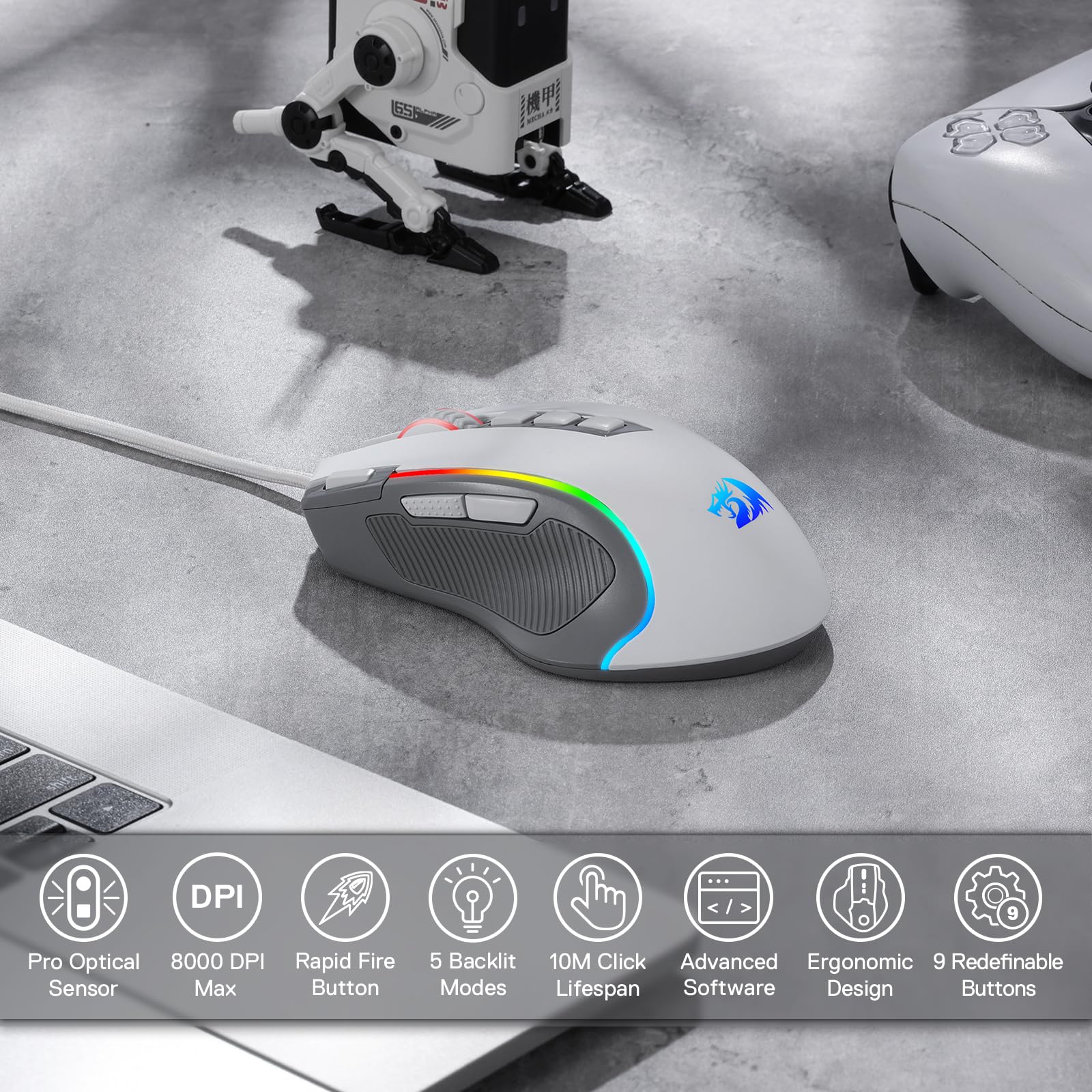 Foto 3 pulgar | Ratón Para Juegos Redragon M612 Rgb 8000 Dpi Con Cable Óptico Gris - Venta Internacional.
