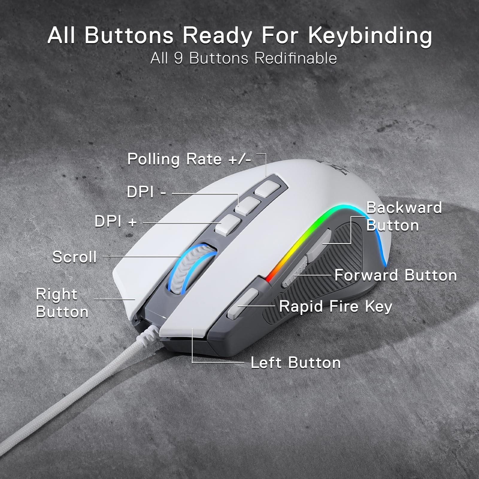 Foto 5 pulgar | Ratón Para Juegos Redragon M612 Rgb 8000 Dpi Con Cable Óptico Gris - Venta Internacional.