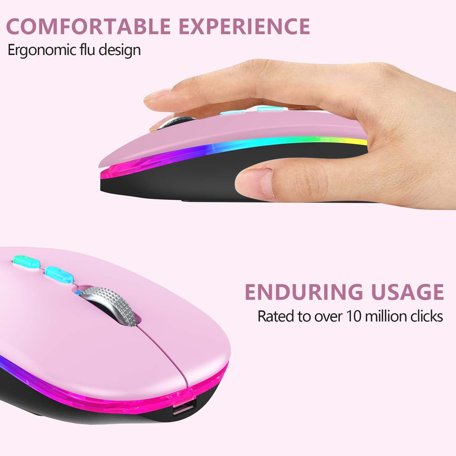 Foto 5 pulgar | Ratón Inalámbrico Hotlife Led Slim Recargable Bluetooth Rosa - Venta Internacional.
