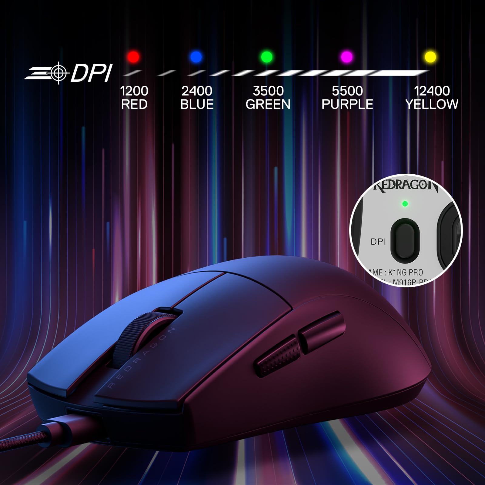 Foto 4 pulgar | Ratón Para Juegos Redragon M724 Con Cable, 12.400 Dpi, Ultraligero, 42 G - Venta Internacional.
