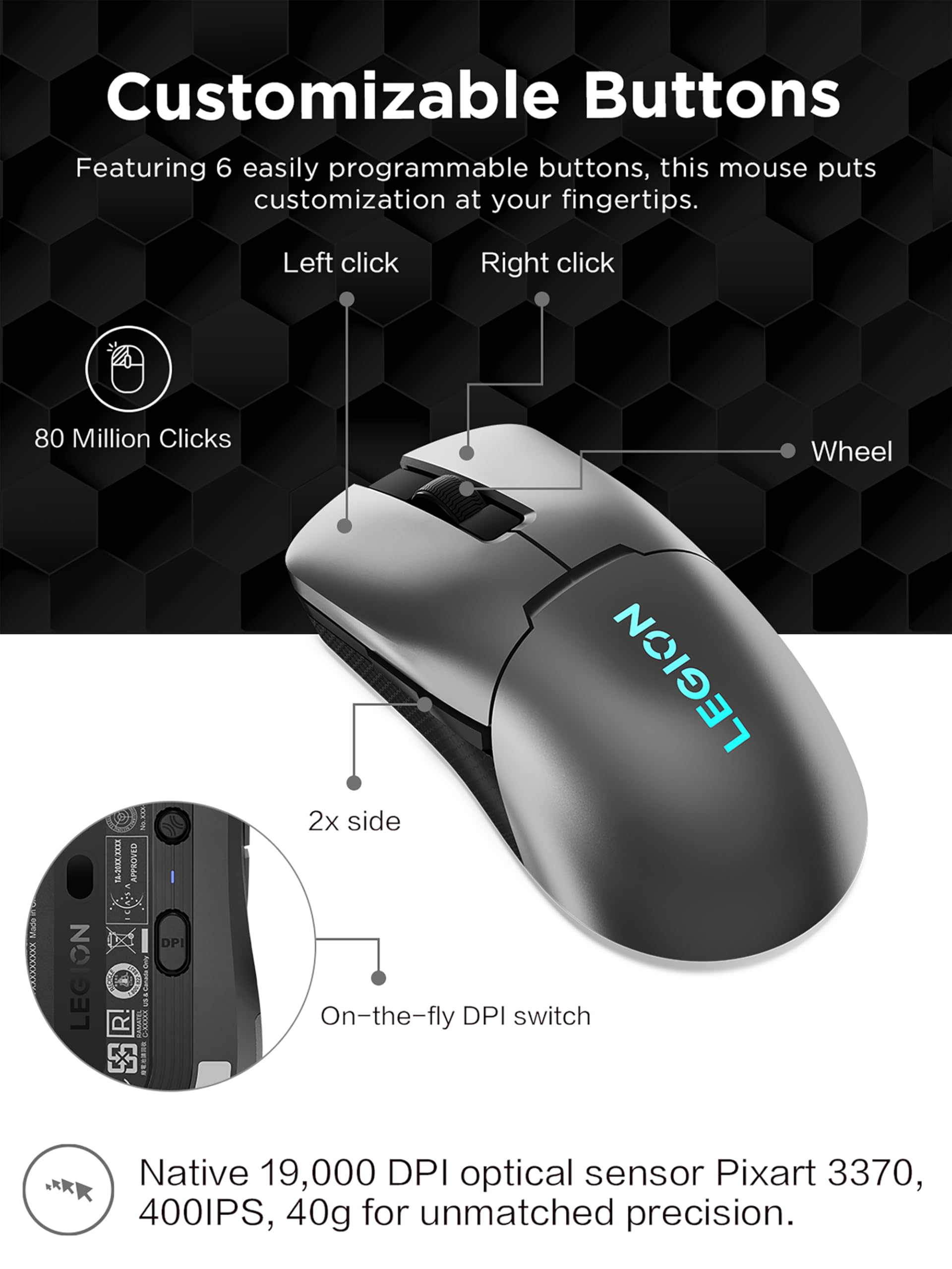 Foto 4 | Ratón Inalámbrico Para Juegos Lenovo Legion M600s Rgb 19.000 Dpi - Venta Internacional.