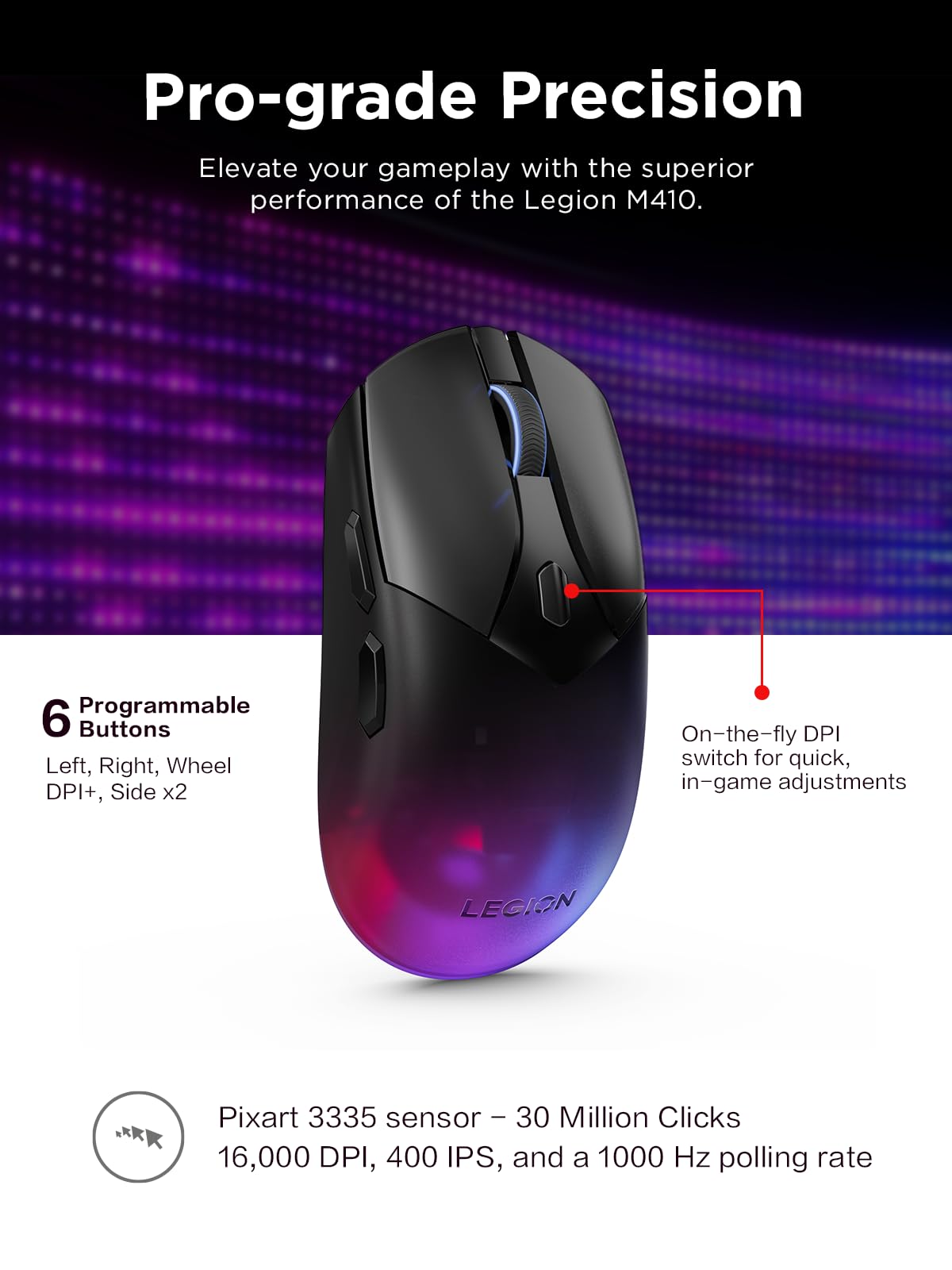 Foto 5 pulgar | Ratón Para Juegos Lenovo Legion M410 Inalámbrico Rgb 16,000 Dpi - Venta Internacional.