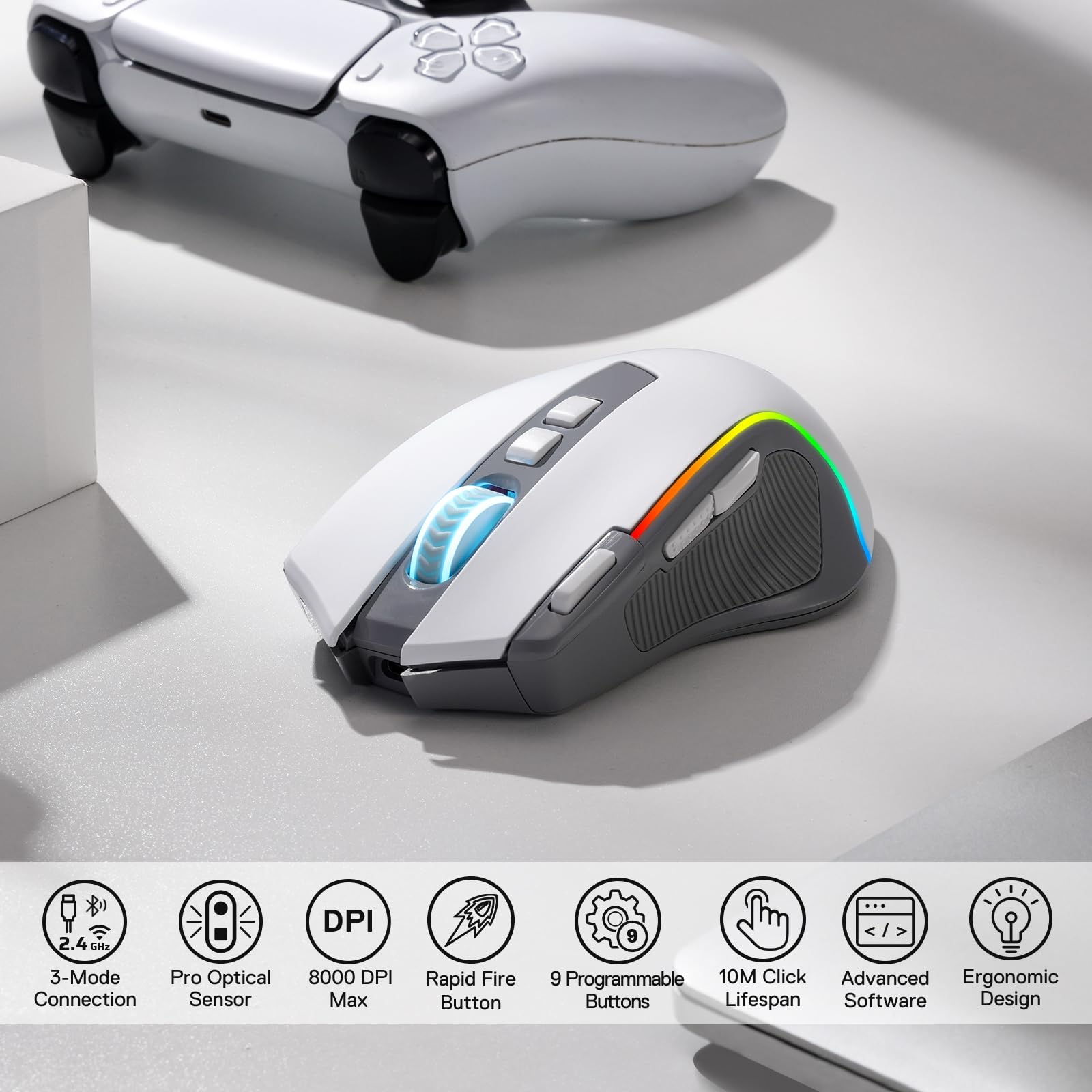 Foto 3 pulgar | Ratón Para Juegos Redragon M612 Pro Rgb 8000 Dpi Con Cable/inalámbrico - Venta Internacional.