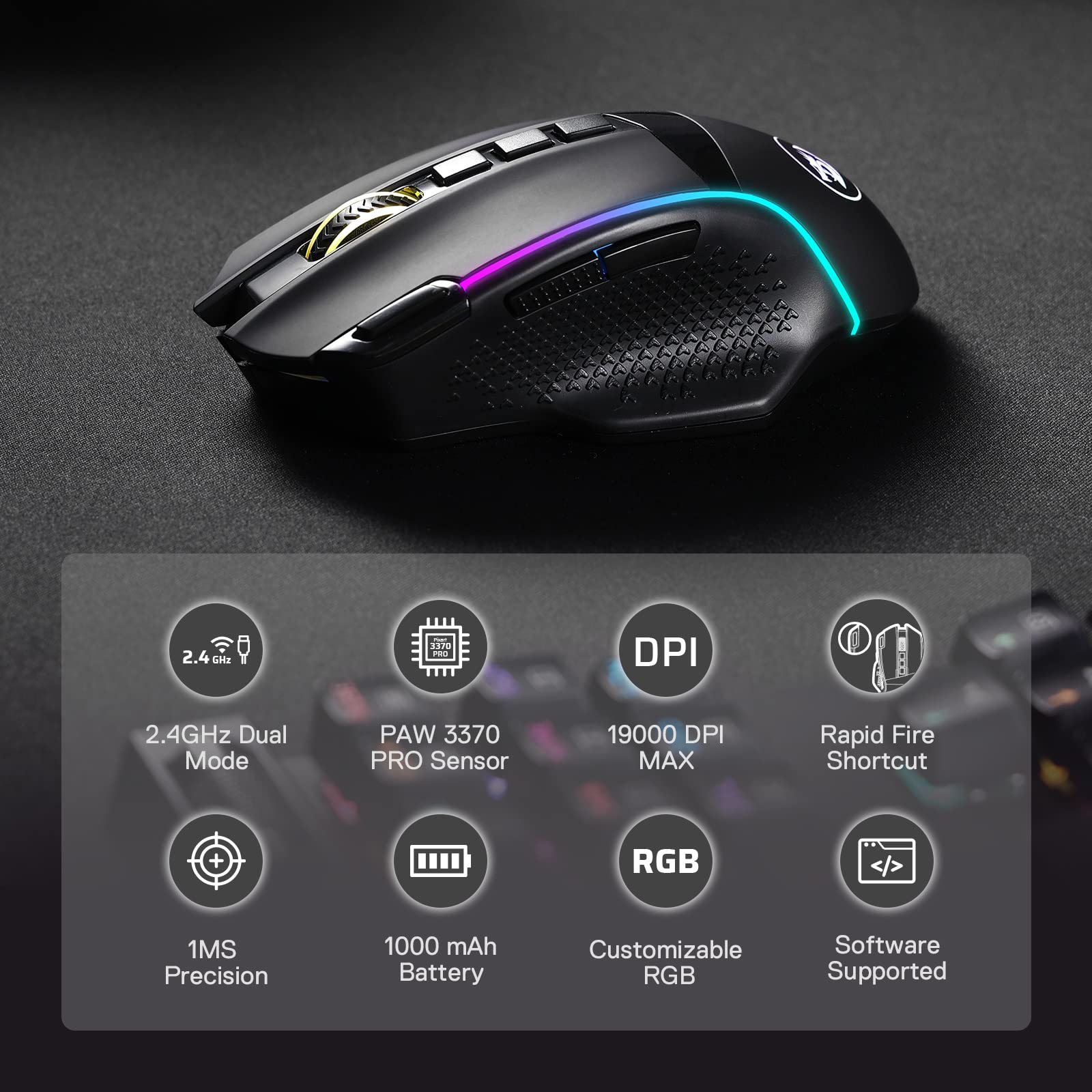 Foto 3 pulgar | Ratón Inalámbrico Para Juegos Redragon M991 19000 Dpi Con Rgb - Venta Internacional.