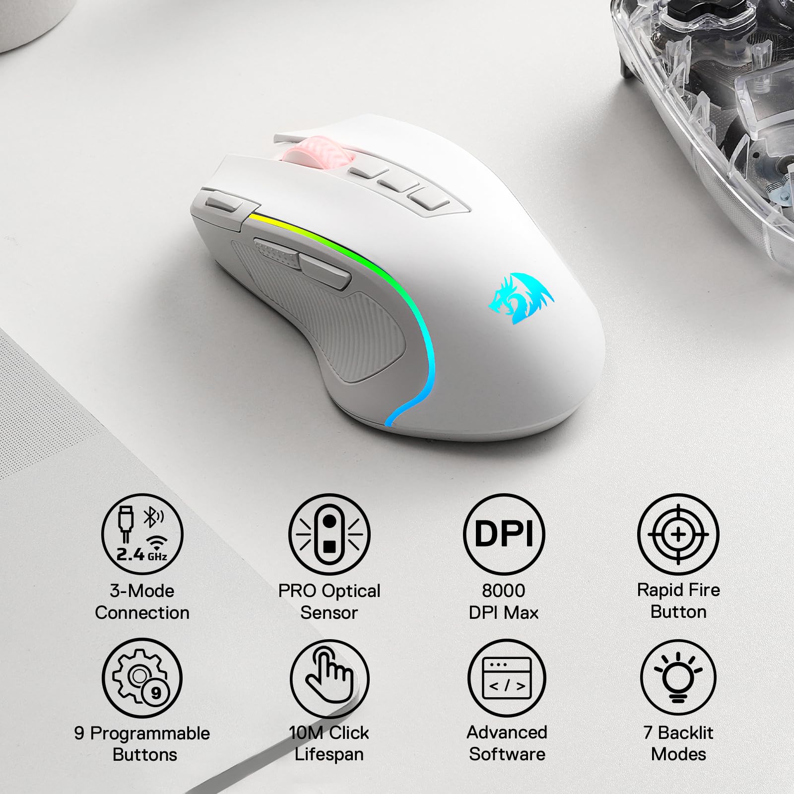 Foto 3 pulgar | Ratón Para Juegos Redragon M612 Pro Rgb 8000 Dpi Con Cable/inalámbrico - Venta Internacional.