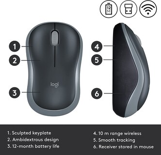 Foto 6 | Ratón Inalámbrico Logitech M185 Swift Grey - Venta Internacional.