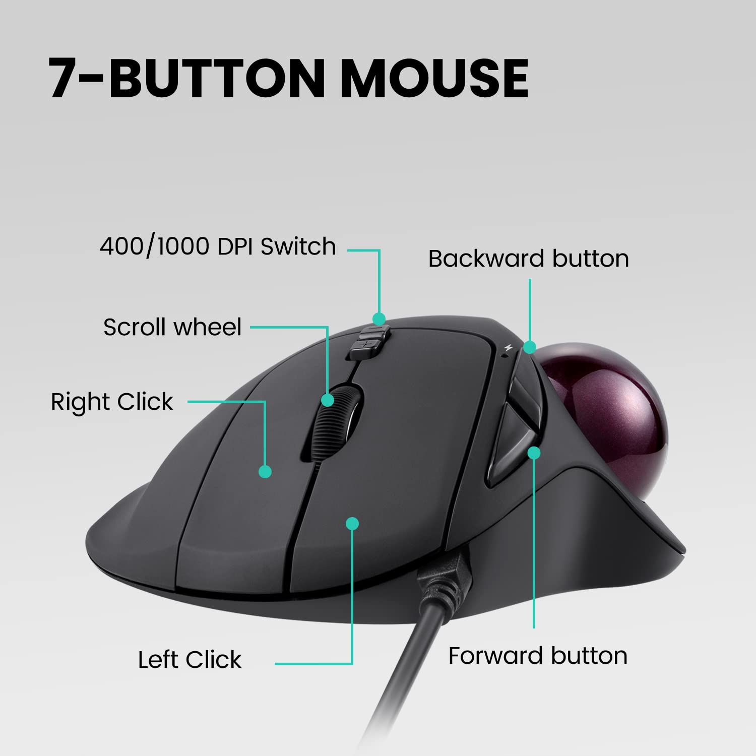 Foto 3 pulgar | Ratón Trackball Perixx Perimice-517 Con Cable Usb De 7 Botones - Venta Internacional.