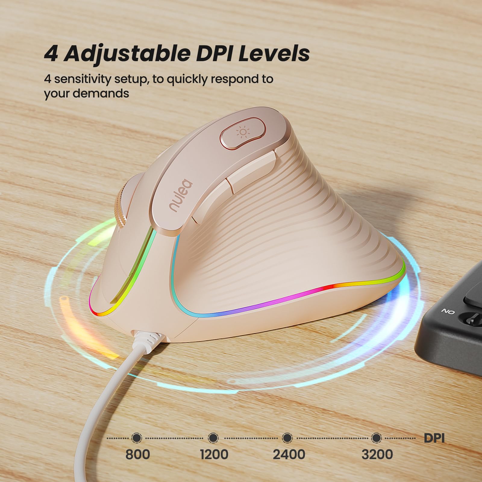Foto 7 pulgar | Ratón Nulea M504 Alámbrico Vertical Usb Ergonómico 4 Dpi 11 Rgb Rosa - Venta Internacional.