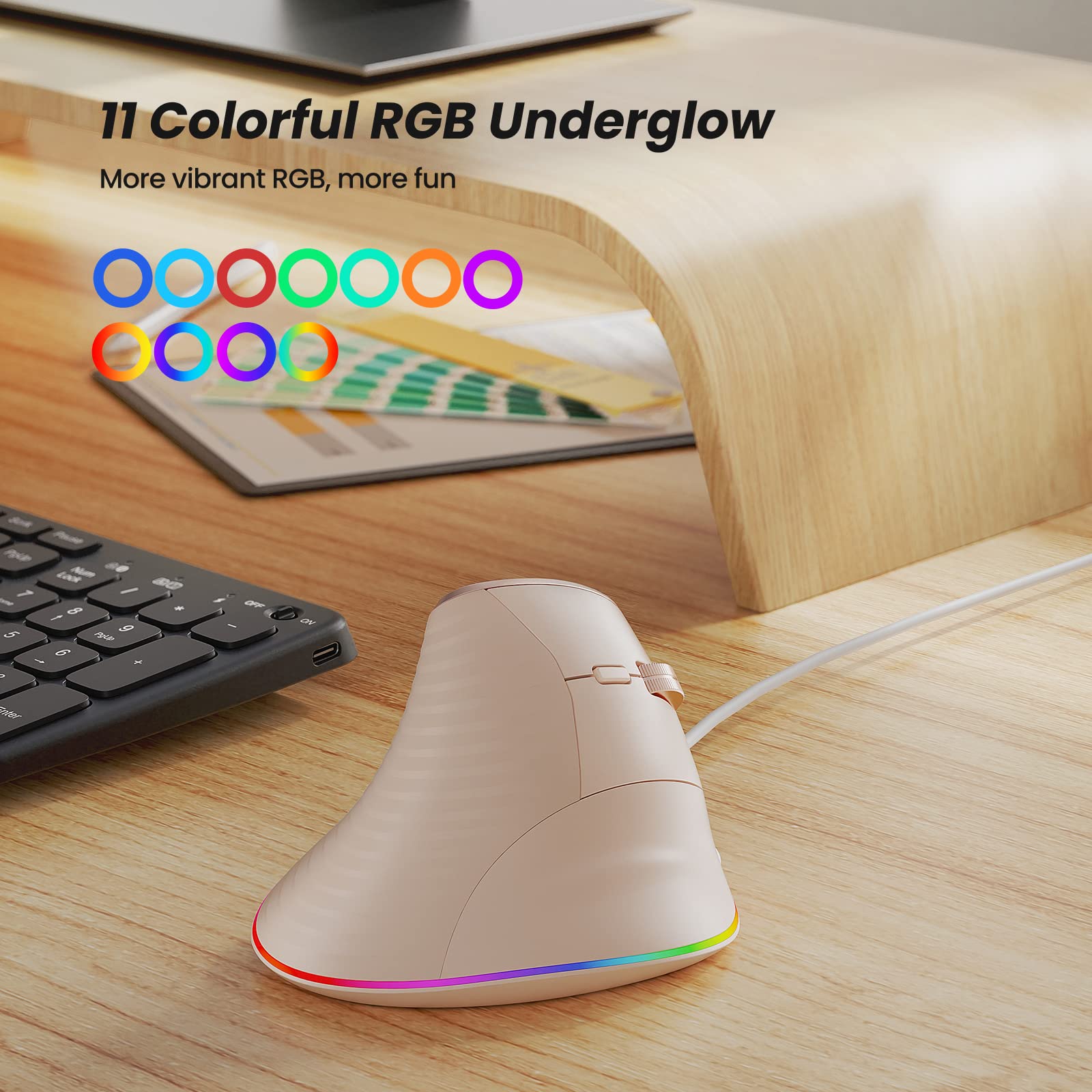 Foto 8 pulgar | Ratón Nulea M504 Alámbrico Vertical Usb Ergonómico 4 Dpi 11 Rgb Rosa - Venta Internacional.