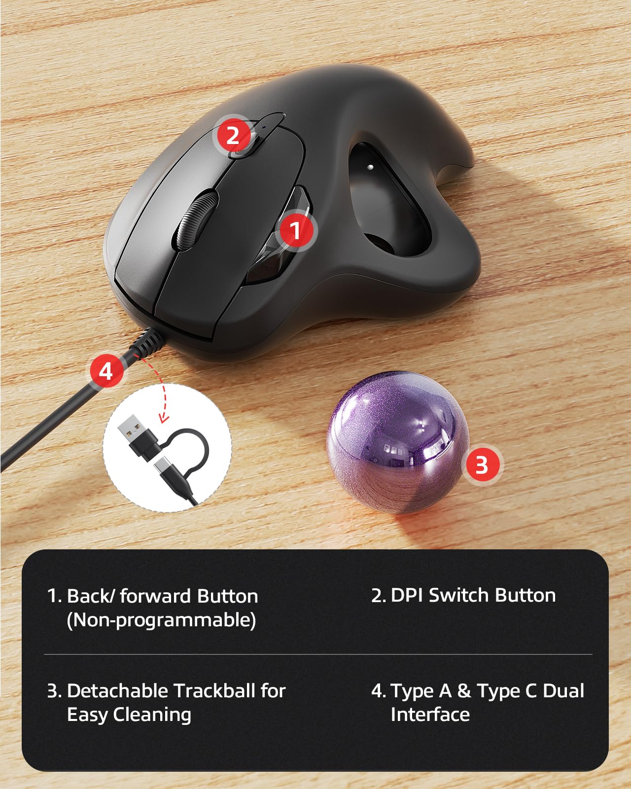 Foto 7 pulgar | Ratón Trackball Nulea M509 Con Cable  Diseño Ergonómico  Color Morado - Venta Internacional.
