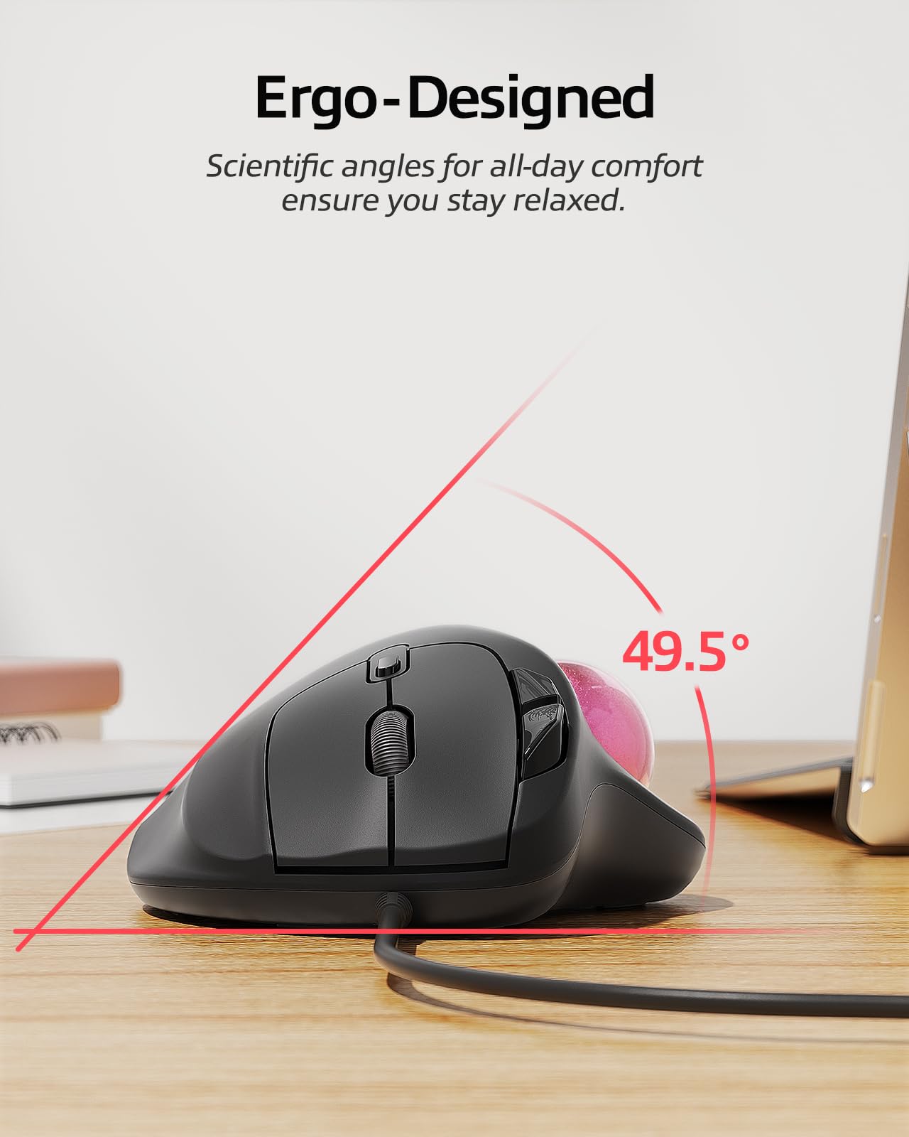 Foto 4 pulgar | Ratón Trackball Nulea M509 Con Cable  Diseño Ergonómico  Color Rosa - Venta Internacional.
