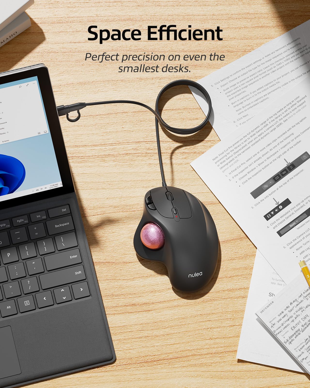 Foto 5 pulgar | Ratón Trackball Nulea M509 Con Cable  Diseño Ergonómico  Color Rosa - Venta Internacional.