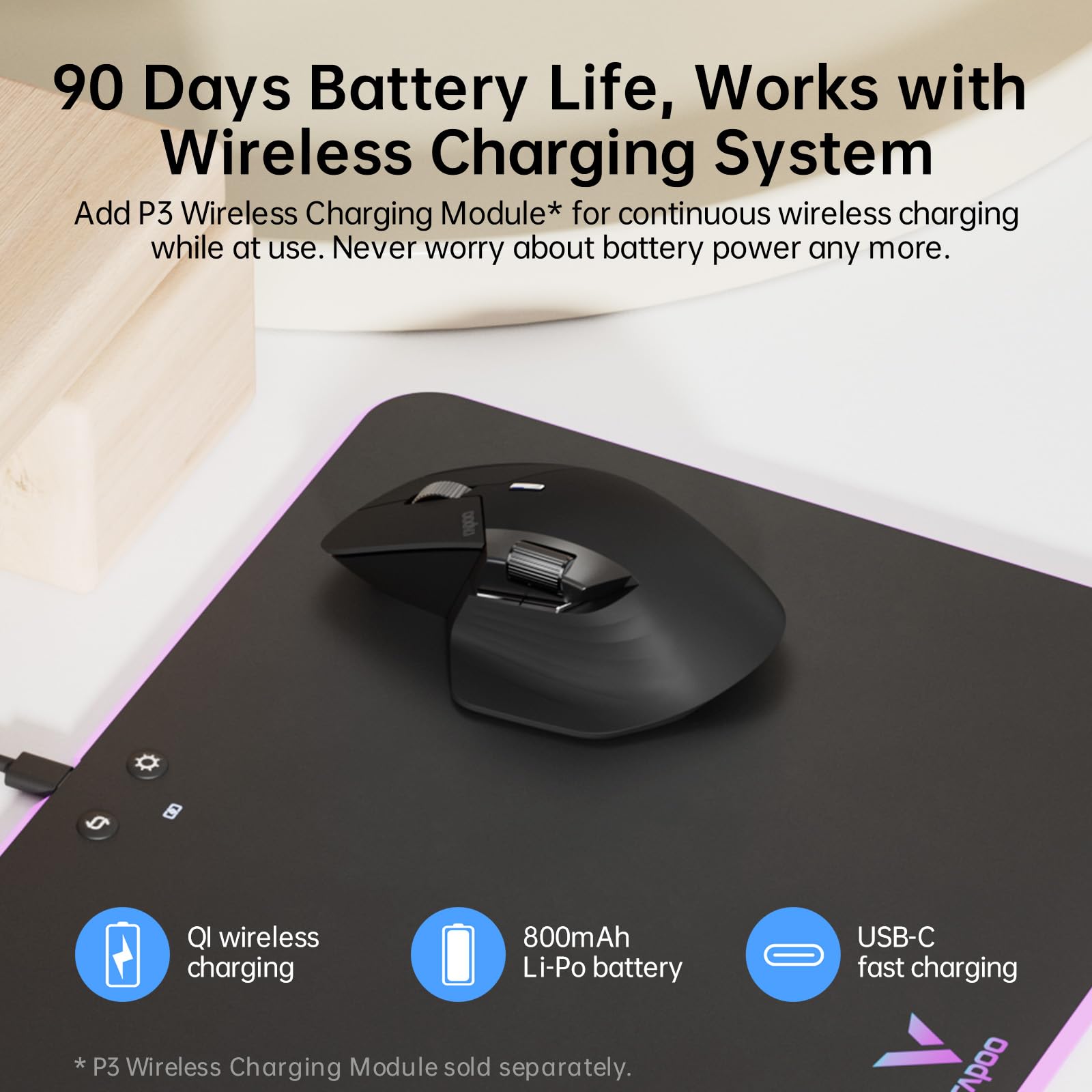 Foto 5 | Ratón Inalámbrico Rapoo Mt760 Bluetooth 5.0 2.4g 4k Dpi 90 Días - Venta Internacional.