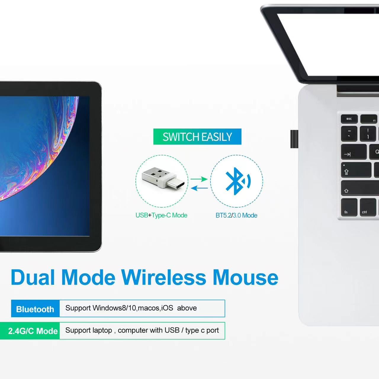 Foto 3 pulgar | Ratón Bluetooth Klo Led Recargable Para Macbook Púrpura - Venta Internacional.