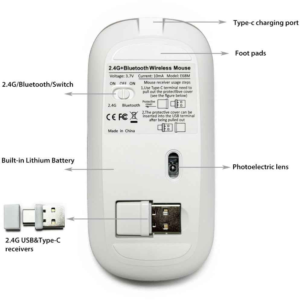 Foto 5 pulgar | Ratón Bluetooth Klo Led Recargable Para Macbook Púrpura - Venta Internacional.